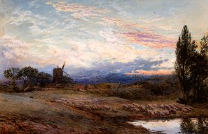 Schapen Drinken bij Zonsondergang door Myles Birket Foster