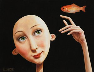 Dromerige vrouw en goudvis