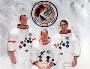 De bemanning van de Apollo 15-missie in het bemande ruimtevaartcentrum, Houston, Texas, 1971