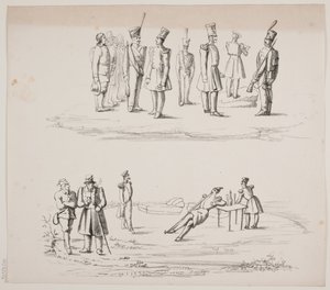 Proefblad met voetvolk door N.B. Krossing