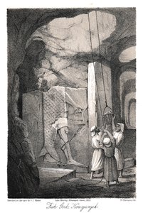 Opgraving van een laag-reliëf beeldhouwwerk van de visgod Dagon, Nineveh, 1853