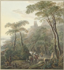Landschap met herders en melkmeisje door N. Lamme