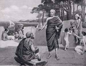 Thucydides in ballingschap, illustratie uit Hutchinsons History of the Nations door N. Prescott Davies