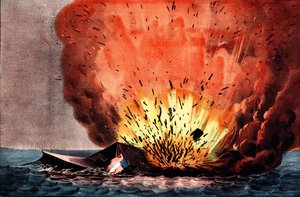 Amerikaanse Burgeroorlog (1861-1865): slag bij Hampton Roads 8-9 maart door N. and Ives J.M. (1824 95) Currier