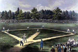 Het Amerikaanse Nationale Honkbalspel, Grote Wedstrijd Voor Het Kampioenschap op De Elysian Fields, Hoboken, N.J. 1866 door Currier and Ives