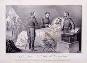De dood van "Stonewall" Jackson (litho) door N. and Ives J.M. (1824 95) Currier