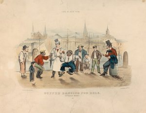 Cuffee danst voor paling – Catharine Market (Leven in New York) door Currier and Ives