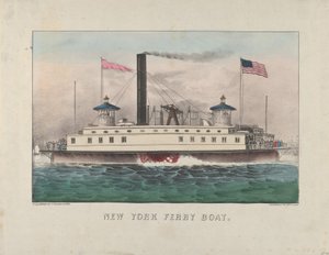 New York veerboot, ca. 1860-65 (handgekleurde lithografie) door Currier and Ives