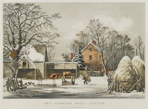 Het Boerenhuis - Winter door Currier and Ives