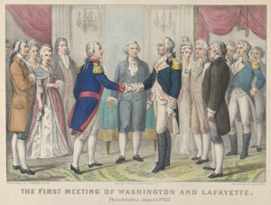 De eerste ontmoeting van Washington en Lafayette in Philadelphia, 3 augustus 1777