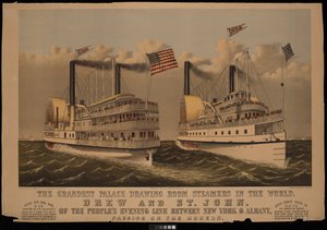 De Grootste Paleis Teken Kamer Stoomschepen ter Wereld, Drew en St John van de Peoples Evening Line tussen New York & Albany