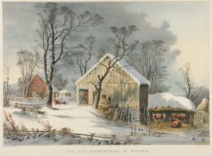 Het Oude Landhuis in de Winter door Currier and Ives