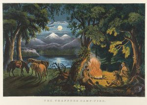 Het kampvuur van de trappers door Currier and Ives