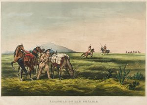 Vallenstellers op de Prairie / Vrede of Oorlog? 1866 door Currier and Ives