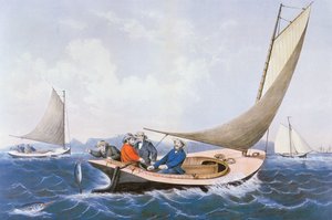 Trollen voor blauwe vis voor de kust van Maine door Currier and Ives