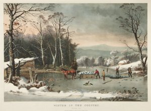 Winter op het platteland, ijs halen door Currier and Ives