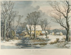 Winter op het platteland, De oude Griest molen door Currier and Ives