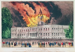 Brand van het stadhuis van New York, in de nacht van 17 augustus 1858