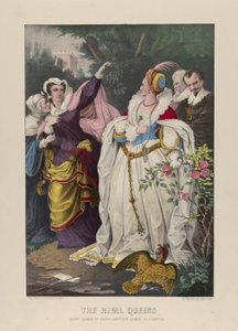 De Rivaliserende Koninginnen, Mary Queen of Scots Daagt Queen Elizabeth Uit door N. and Ives, J.M. Currier