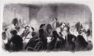 Anonieme lithografie die literaire en artistieke persoonlijkheden in de jaren 1850 vertegenwoordigt