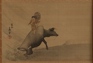 Herderjongen op een waterbuffel in een regenstorm, Edo-periode, late 18e eeuw