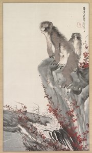 Apen bij een stroom, midden 1800s door Nagasawa Rosetsu