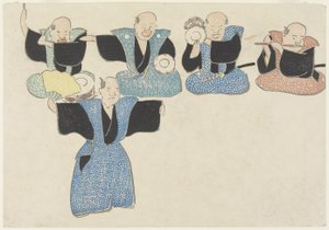 Danser en vier muzikanten, 18e-19e eeuw door Nakamura Hochu