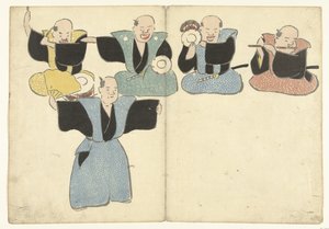 Vier muzikanten en een noh-danser door Nakamura Hochu