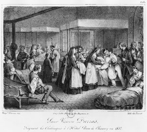 Zuster Victoire Darras verzorgt de choleraslachtoffers in het Hotel-Dieu van Chauny, 1832