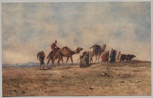 Een karavaan in de woestijn door Narcisse Berchere