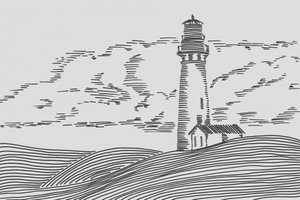 Landschap met vuurtoren aan de kust door Natalie Bruns