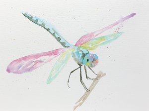 Libellen op een tak in pastelkleuren door Natalie Bruns