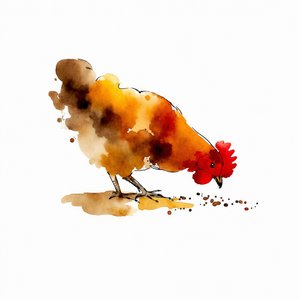 Pikende kip – aquarel