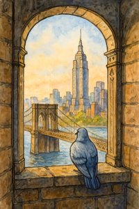 Het uitzicht van Pigeon op New York door Natalie Bruns
