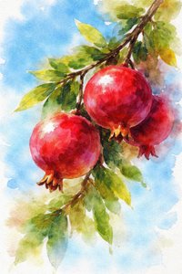 Levendig schilderij van granaatappels