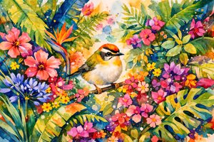 Kleurrijke tropische vogeltuin