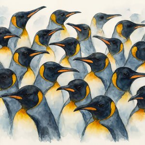Keizerspinguïns in aquarel door Natalie Bruns