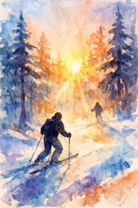 Wintersporters bij zonsopgang door Natalie Bruns