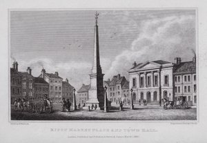 Ripon Marktplein en Stadhuis door Nathaniel (after) Whittock