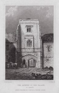 De poort van het paleis, in Cawood door Nathaniel (after) Whittock