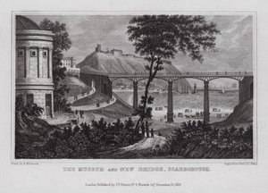 Het Museum en Nieuwe Brug, Scarborough door Nathaniel (after) Whittock