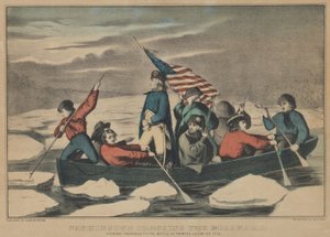 Washington Steekt de Delaware Over - Avond Voorafgaand aan de Slag bij Trenton, December door Currier and Ives