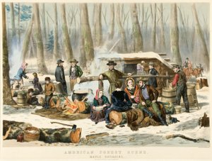 Amerikaans boslandschap - Maple Sugaring, uitgegeven 1855
