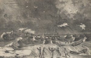 Vreselijk Wrak van de Mexico op Hempstead Beach, 2 januari 1837 door Nathaniel Currier