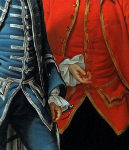 James Grant van Grant, John Mytton, de Eerwaarde Thomas Robinson en Thomas Wynne, ca. 1760 (detail)