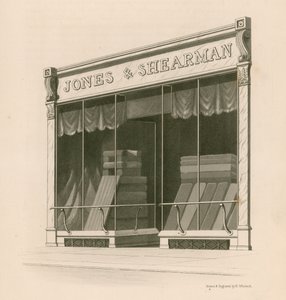 Winkelgevel van Messrs Jones en Shearman, Blackfriars Road, Londen door Nathaniel Whittock