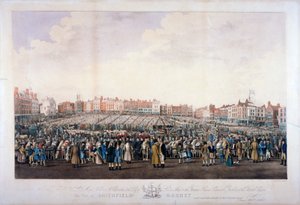 Smithfield Market, West Smithfield, City of London, ca. 1825 door Nathaniel Whittock