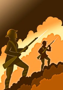 Eerste Wereldoorlog soldaten met bajonetten - opkomend uit loopgraven