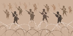 Eerste Wereldoorlog soldaten met bajonetten - opkomend uit loopgraven