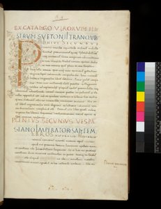 Ms 394.1. Plinius de Oudere, Historia naturalis, f.1r. Verlichte initiaal [P] met witte wijnstokdecoratie (onafgewerkt), Napels, midden 15e eeuw, c.1442 (perkament) door Neapolitan School